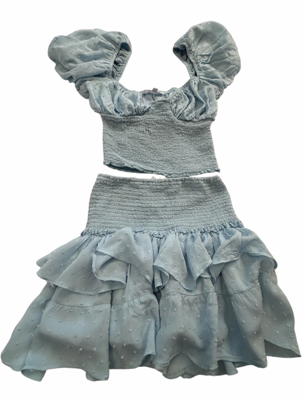 Isabelle's Cabinet Ruffled light blue, two-piece matching set-Size Small